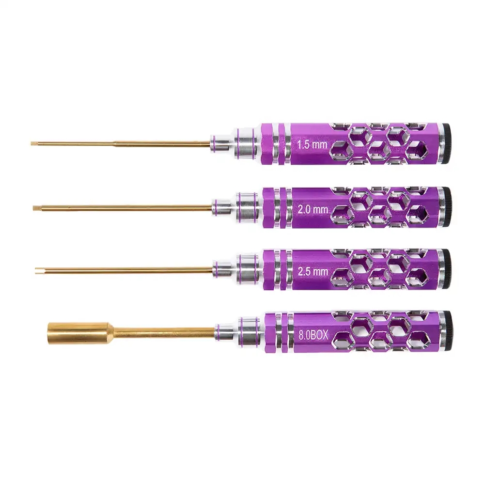 Rc Hobby Electric Screwdriver - 穴アルミニウム合金六角ドライバードライバーセット、rcツール、紫鋼、1.5mm-2mm-2.5mm-8.0mm、ヘリコプター玩具用スリーブ、4個